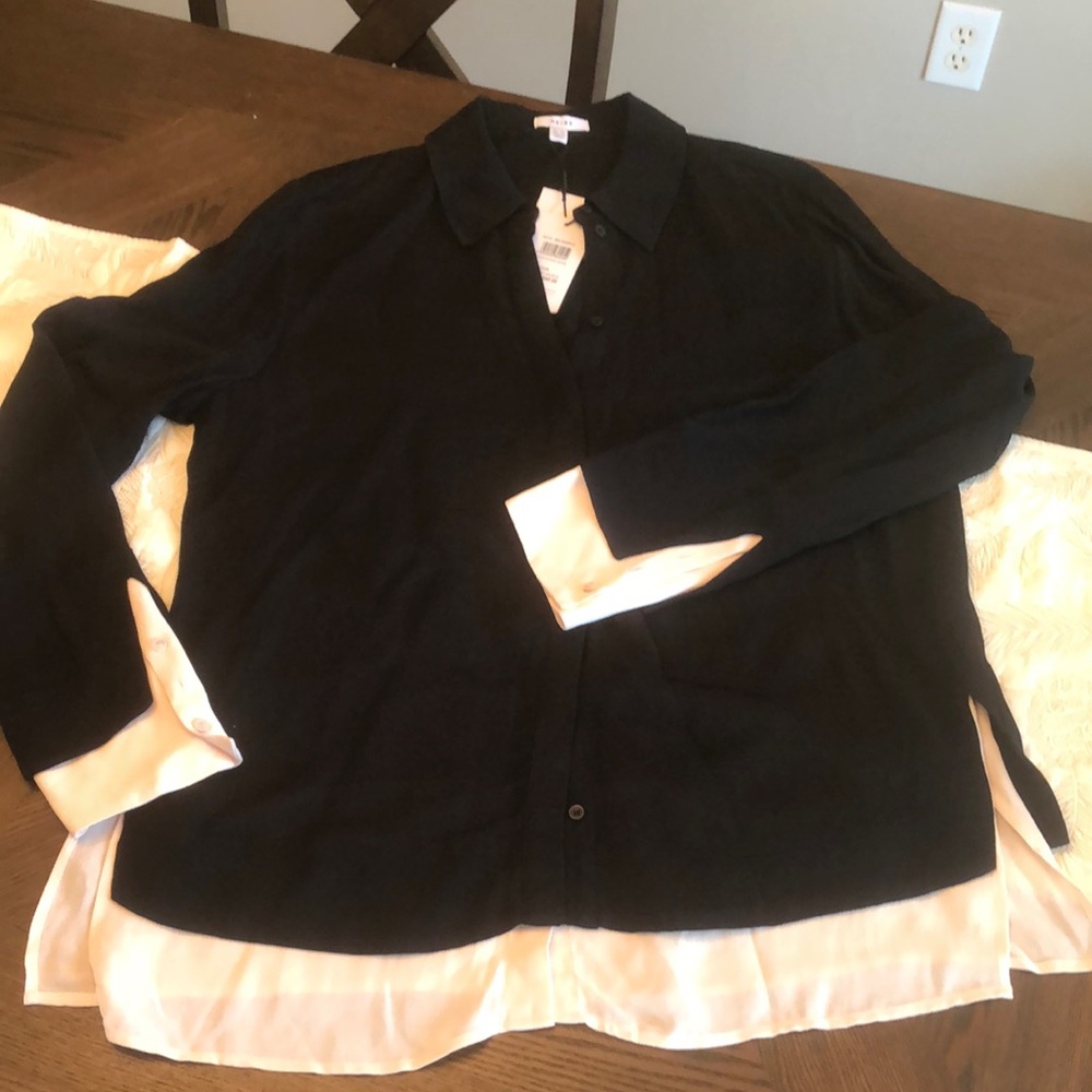 Reiss Black and nude Button-Up Faux layered Shirt NWT US10